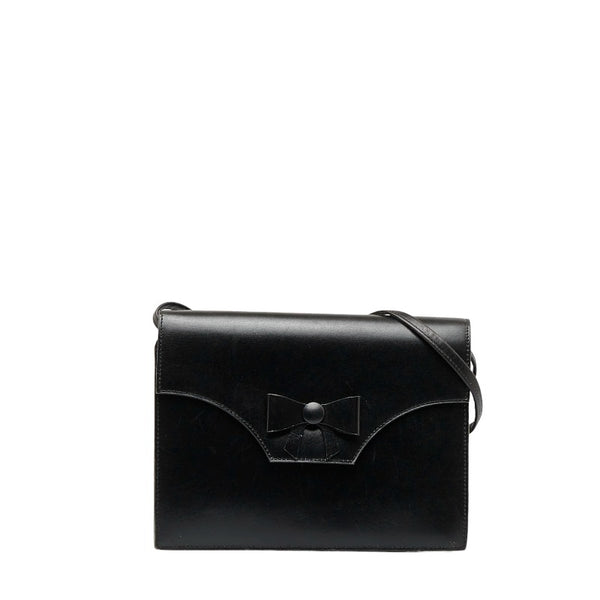 ディオール ヴィンテージ リボンモチーフ ゴールド金具 斜め掛け ショルダーバッグ ブラック レザー レディース Dior 【中古】