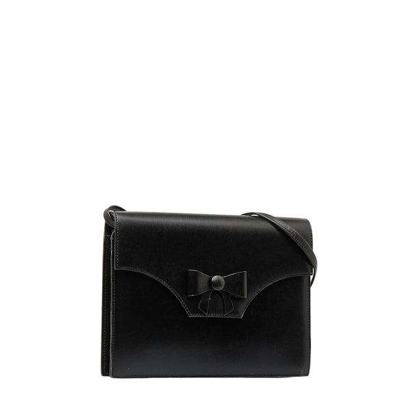 ディオール ヴィンテージ リボンモチーフ ゴールド金具 斜め掛け ショルダーバッグ ブラック レザー レディース Dior 【中古】