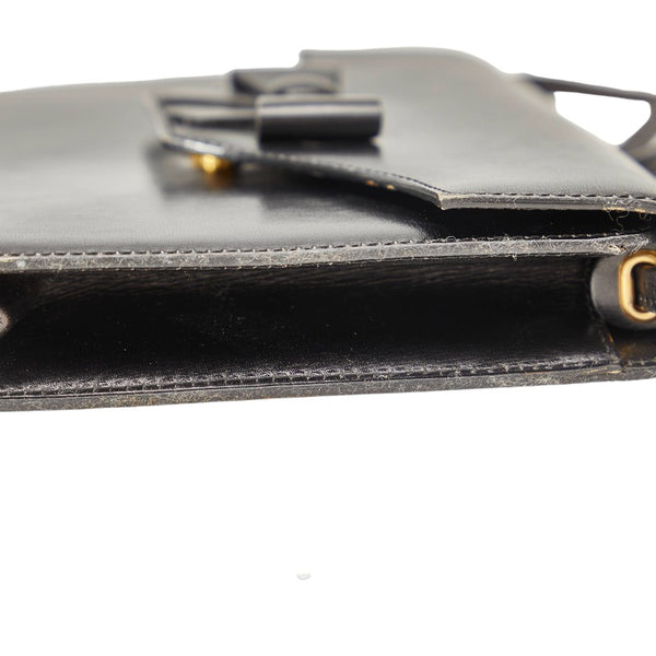 ディオール ヴィンテージ リボンモチーフ ゴールド金具 斜め掛け ショルダーバッグ ブラック レザー レディース Dior 【中古】