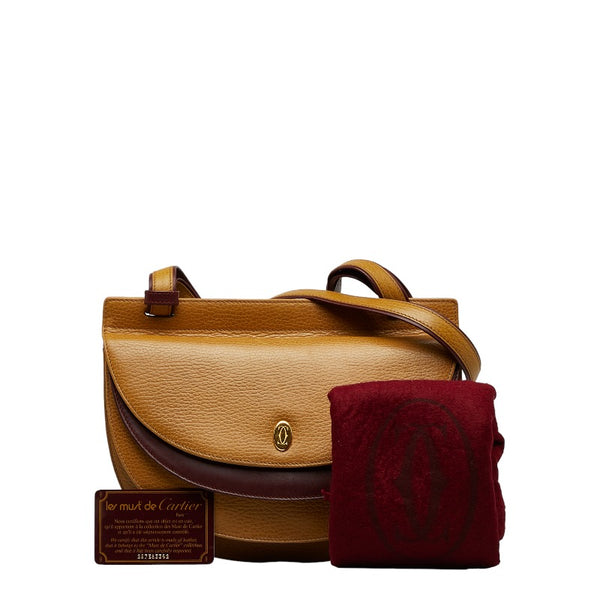 カルティエ マストライン 斜め掛け ショルダーバッグ ブラウン レザー レディース CARTIER 【中古】