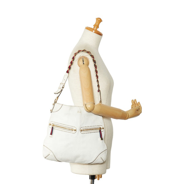 グッチ シェリーライン チェーン ワンショルダーバッグ 154392 ホワイト レザー キャンバス レディース GUCCI 【中古】