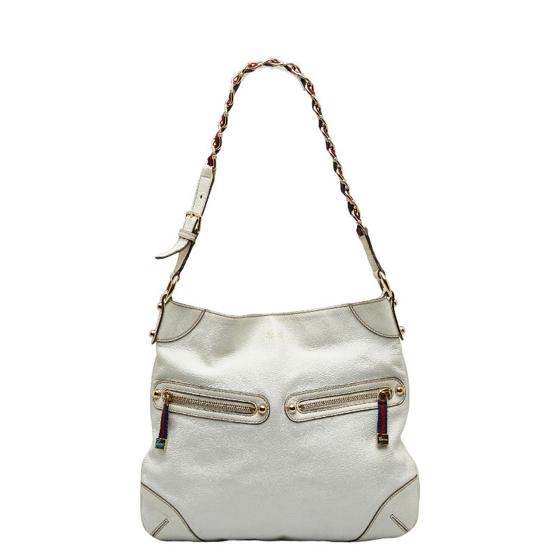 グッチ シェリーライン チェーン ワンショルダーバッグ 154392 ホワイト レザー キャンバス レディース GUCCI 【中古】