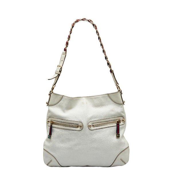 グッチ シェリーライン チェーン ワンショルダーバッグ 154392 ホワイト レザー キャンバス レディース GUCCI 【中古】
