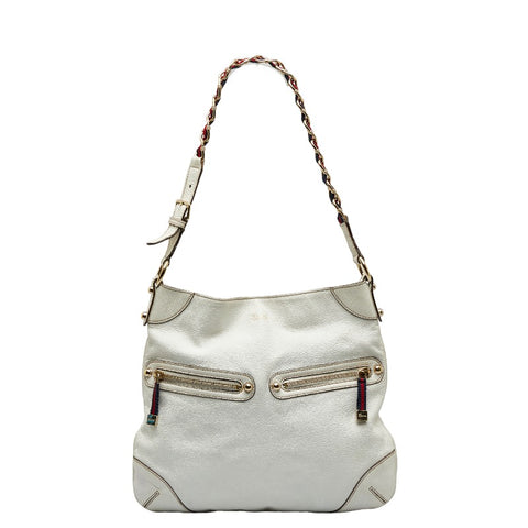 グッチ シェリーライン チェーン ワンショルダーバッグ 154392 ホワイト レザー キャンバス レディース GUCCI 【中古】