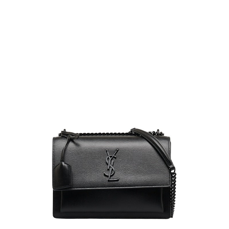 サンローラン モノグラム サンセット ミディアム チェーン ショルダーバッグ 442906 ブラック レザー レディース SAINT LAURENT 【中古】