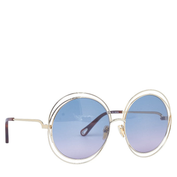 クロエ ラウンド グラデーション サングラス CH0045S ゴールド ブルー メタル プラスチック レディース Chloe 【中古】