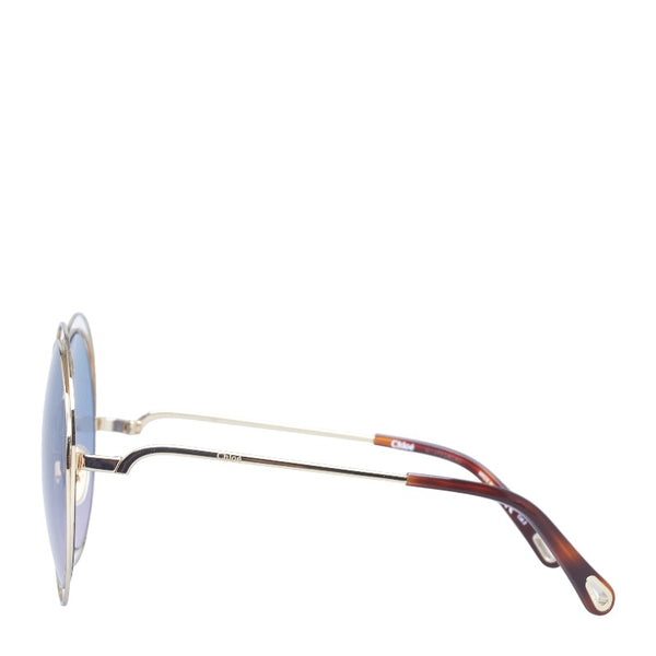 クロエ ラウンド グラデーション サングラス CH0045S ゴールド ブルー メタル プラスチック レディース Chloe 【中古】