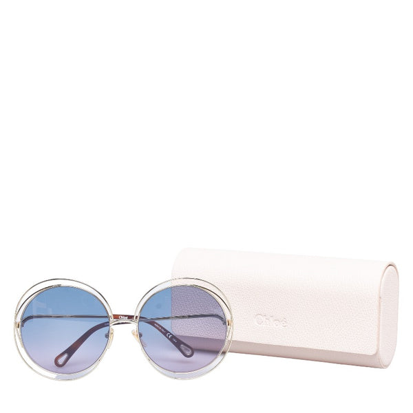 クロエ ラウンド グラデーション サングラス CH0045S ゴールド ブルー メタル プラスチック レディース Chloe 【中古】