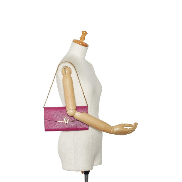 サルヴァトーレフェラガモ ガンチーニ チェーン ワンショルダーバッグ ハンドバッグ クラッチバッグ AU-22 C278 ピンク レザー レディース Salvatore Ferragamo 【中古】