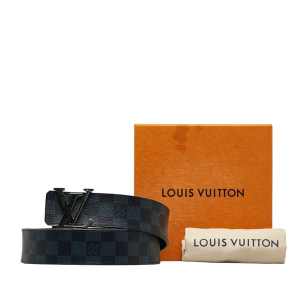 ルイ ヴィトン ダミエ コバルト サンチュール LVイニシャル 40MM ベルト M0087  ブラック PVC レザー メンズ LOUIS VUITTON 【中古】