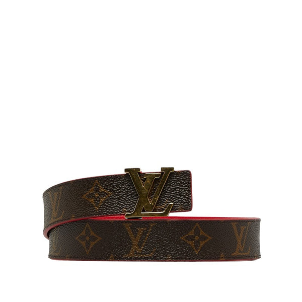 ルイ ヴィトン モノグラム サンチュール LVイニシャル ベルト M9498 ブラウン レッド PVC レザー レディース LOUIS VUITTON 【中古】