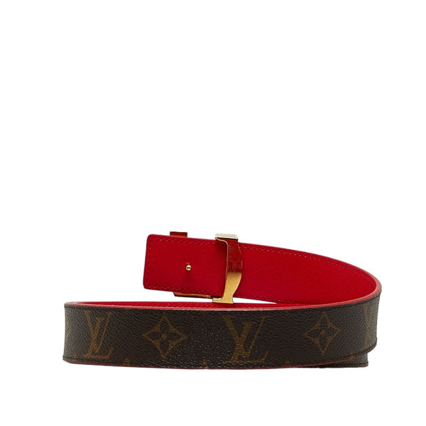 ルイ ヴィトン モノグラム サンチュール LVイニシャル ベルト M9498 ブラウン レッド PVC レザー レディース LOUIS VUITTON 【中古】