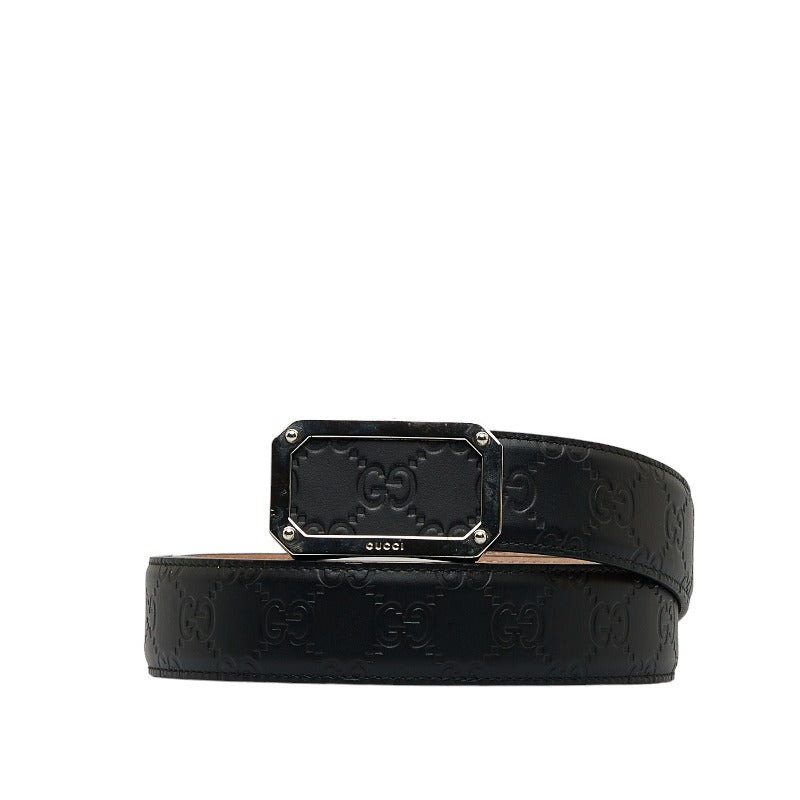 グッチ グッチシマ スクエア ベルト 403941 ブラック レザー メンズ GUCCI 【中古】