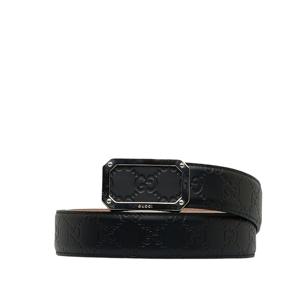 グッチ グッチシマ スクエア ベルト 403941 ブラック レザー メンズ GUCCI 【中古】
