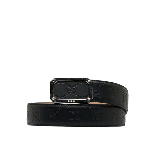 グッチ グッチシマ スクエア ベルト 403941 ブラック レザー メンズ GUCCI 【中古】