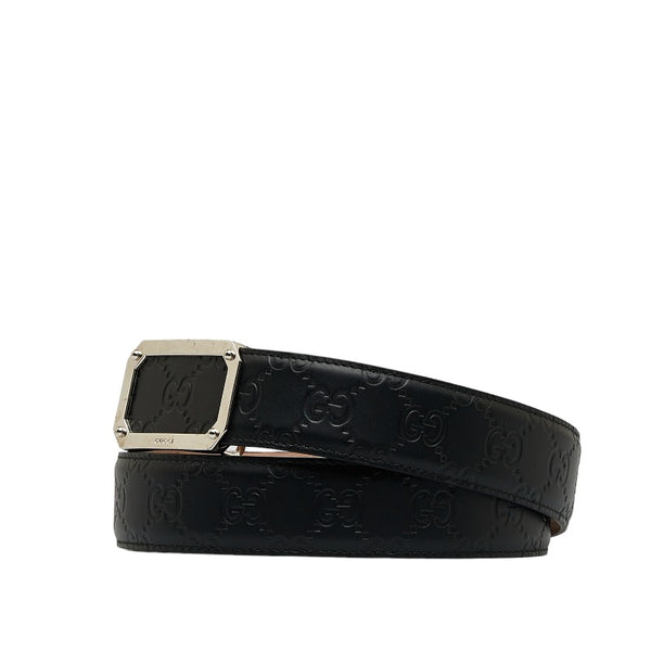 グッチ グッチシマ スクエア ベルト 403941 ブラック レザー メンズ GUCCI 【中古】