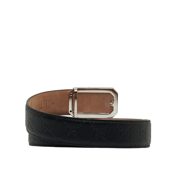 グッチ グッチシマ スクエア ベルト 403941 ブラック レザー メンズ GUCCI 【中古】