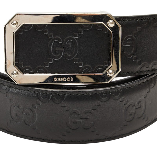 グッチ グッチシマ スクエア ベルト 403941 ブラック レザー メンズ GUCCI 【中古】