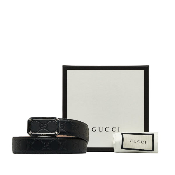 グッチ グッチシマ スクエア ベルト 403941 ブラック レザー メンズ GUCCI 【中古】
