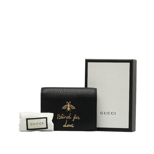 グッチ アニマリエ ビー 二つ折り財布 コンパクトウォレット 460185 ブラック レザー レディース GUCCI 【中古】