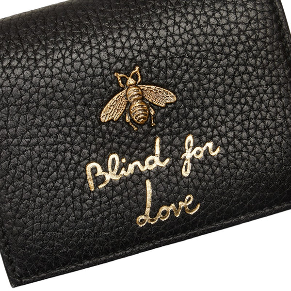 グッチ アニマリエ ビー 二つ折り財布 コンパクトウォレット 460185 ブラック レザー レディース GUCCI 【中古】