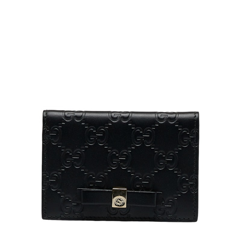 グッチ グッチシマ リボン パスケース カードケース 451192 ブラック レザー レディース GUCCI 【中古】