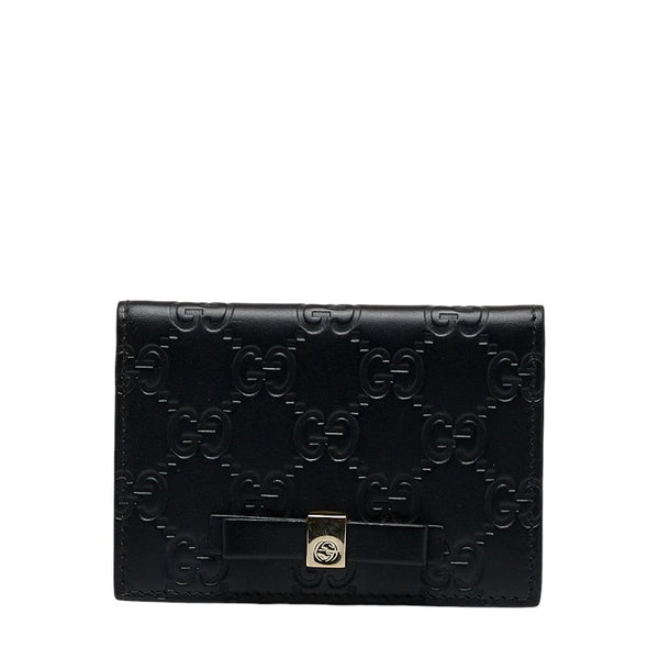 グッチ グッチシマ リボン パスケース カードケース 451192 ブラック レザー レディース GUCCI 【中古】