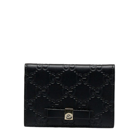 グッチ グッチシマ リボン パスケース カードケース 451192 ブラック レザー レディース GUCCI 【中古】