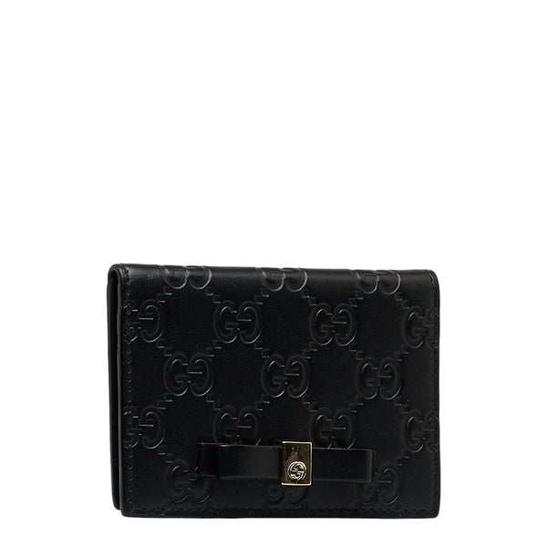グッチ グッチシマ リボン パスケース カードケース 451192 ブラック レザー レディース GUCCI 【中古】
