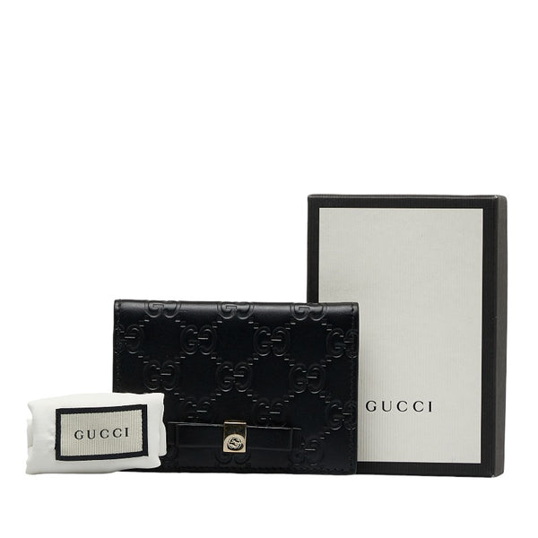 グッチ グッチシマ リボン パスケース カードケース 451192 ブラック レザー レディース GUCCI 【中古】