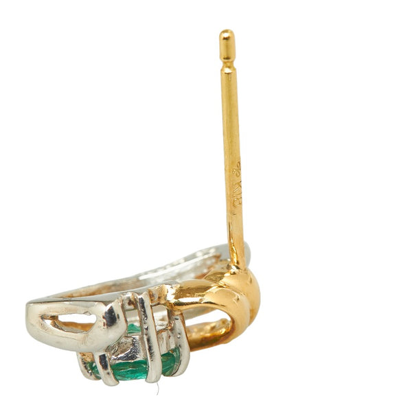 ゴールド シルバー Pt850 プラチナ K18YG イエローゴールド エメラルド ダイヤ0.04ct ピアス レディース 【中古】