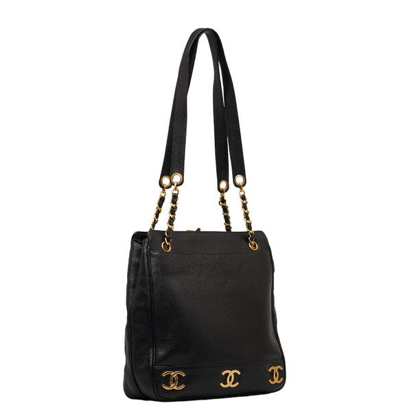 シャネル ココマーク トリプルココ ココボール  チェーン ショルダーバッグ トートバッグ ブラック キャビアスキン レディース CHANEL 【中古】