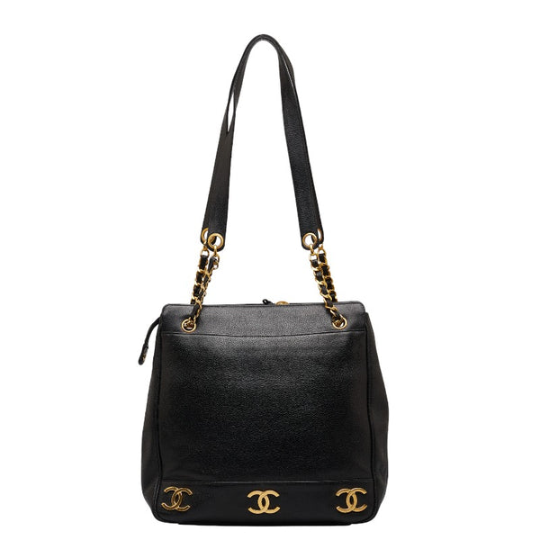 シャネル ココマーク トリプルココ ココボール  チェーン ショルダーバッグ トートバッグ ブラック キャビアスキン レディース CHANEL 【中古】