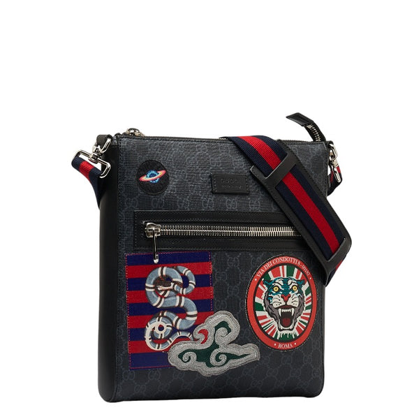 グッチ GGスプリーム クーリエ ワッペン 虎 蛇 ナイトクーリエ 斜め掛け ショルダーバッグ 474137 ブラック PVC レザー メンズ GUCCI 【中古】