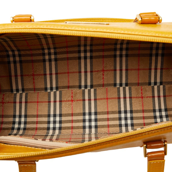 バーバリー ノバチェック シャドーホース ハンドバッグ ミニボストンバッグ イエロー レザー レディース BURBERRY 【中古】