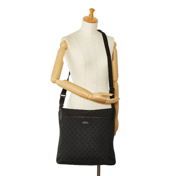 グッチ GGキャンバス 斜め掛け ショルダーバッグ 122791 ブラック キャンバス レザー レディース GUCCI 【中古】