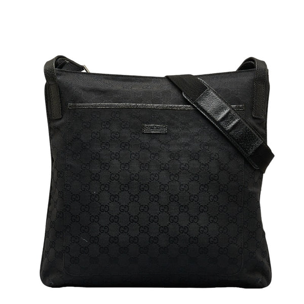 グッチ GGキャンバス 斜め掛け ショルダーバッグ 122791 ブラック キャンバス レザー レディース GUCCI 【中古】