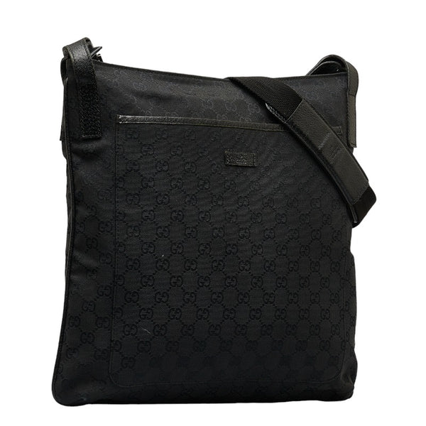 グッチ GGキャンバス 斜め掛け ショルダーバッグ 122791 ブラック キャンバス レザー レディース GUCCI 【中古】