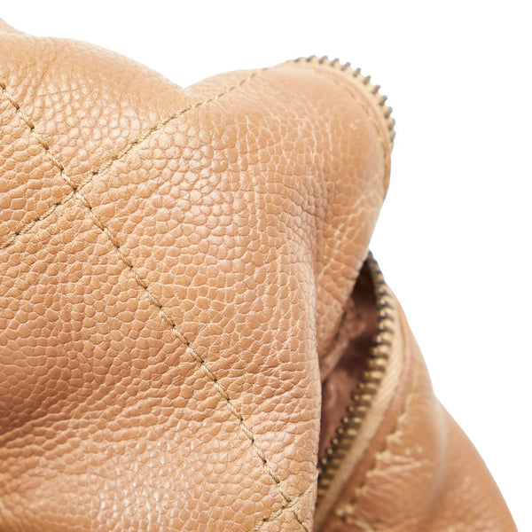 シャネル チョコバー ハンドバッグ ベージュ キャビアスキン レディース CHANEL 【中古】