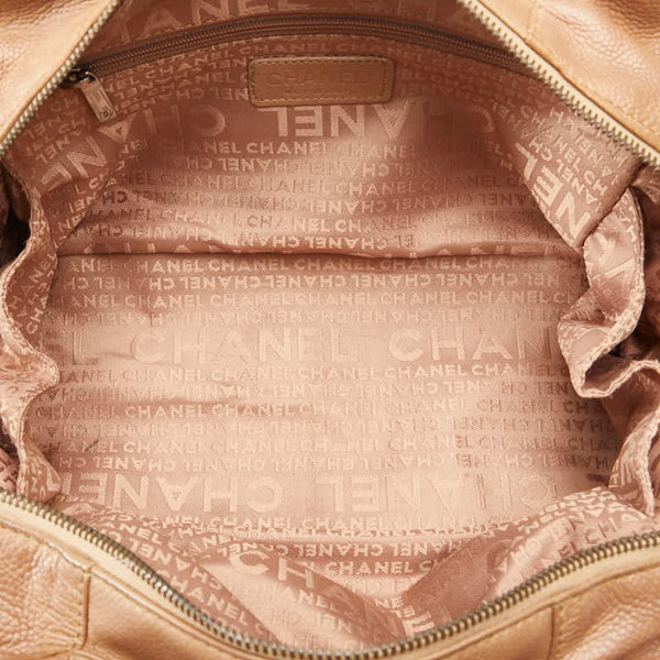 シャネル チョコバー ハンドバッグ ベージュ キャビアスキン レディース CHANEL 【中古】