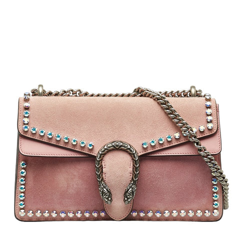 グッチ ディオニソス ビジュー チェーン ショルダーバッグ 400249 ピンク スウェード レザー レディース GUCCI 【中古】
