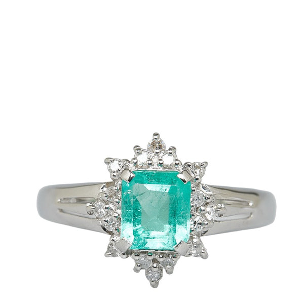 Pt900 プラチナ エメラルド1.00ct ダイヤ0.15ct リング 指輪 レディース 16号 【中古】