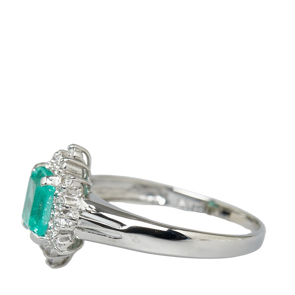 Pt900 プラチナ エメラルド1.00ct ダイヤ0.15ct リング 指輪 レディース 16号 【中古】