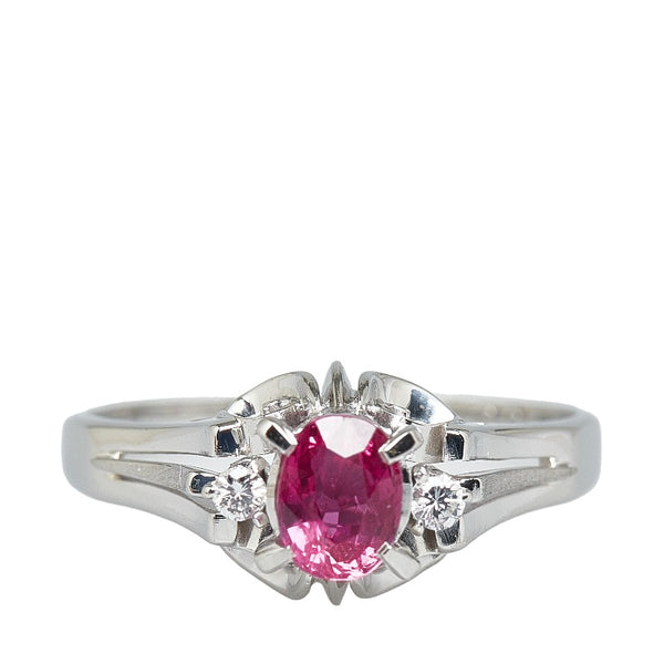 Pt900 プラチナ ルビー0.62ct ダイヤ0.04ct リング 指輪 レディース 12.5号 【中古】