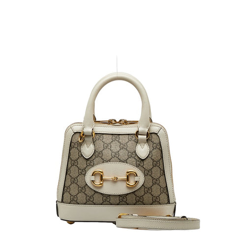 グッチ ホースビット GGスプリーム ミニトップハンドル ハンドバッグ ショルダーバッグ 2WAY 640716 ブラウン ホワイト PVC レザー レディース GUCCI 【中古】