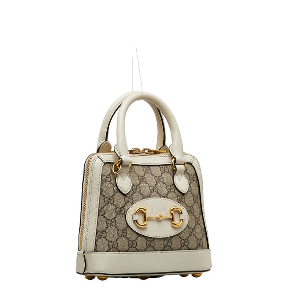 グッチ ホースビット GGスプリーム ミニトップハンドル ハンドバッグ ショルダーバッグ 2WAY 640716 ブラウン ホワイト PVC レザー レディース GUCCI 【中古】