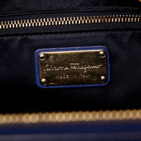 サルヴァトーレフェラガモ ガンチーニ ハンドバッグ ショルダーバッグ 2WAY GG-21F317 ブルー レザー レディース Salvatore Ferragamo 【中古】