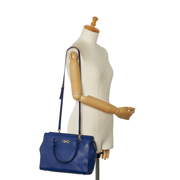 サルヴァトーレフェラガモ ガンチーニ ハンドバッグ ショルダーバッグ 2WAY GG-21F317 ブルー レザー レディース Salvatore Ferragamo 【中古】