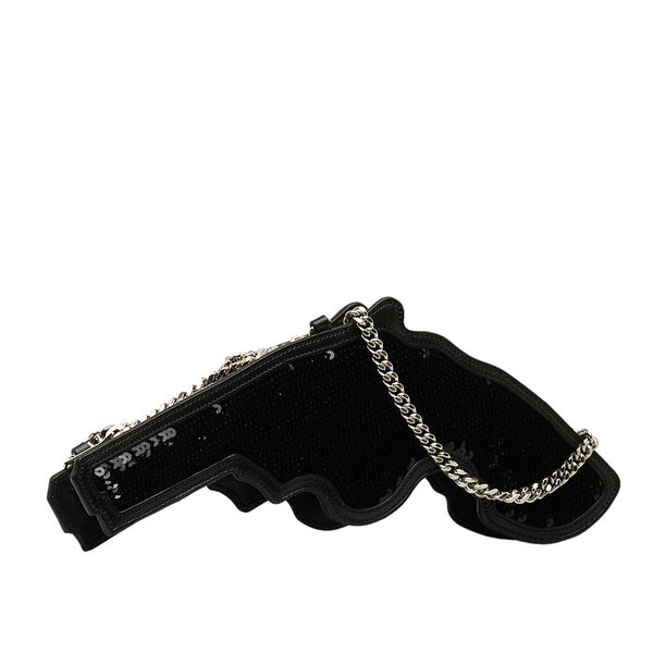 サンローラン ピストル 斜め掛け チェーン ショルダーバッグ ブラック スパンコール レザー レディース SAINT LAURENT 【中古】