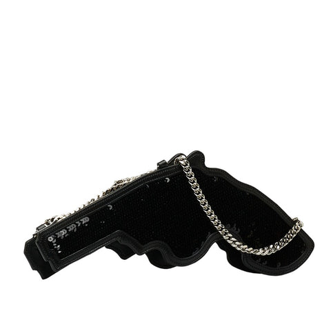 サンローラン ピストル 斜め掛け チェーン ショルダーバッグ ブラック スパンコール レザー レディース SAINT LAURENT 【中古】